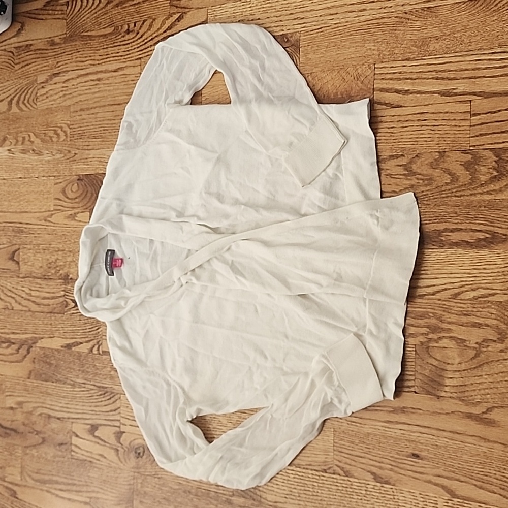 (S) Vince Camuto Light Cottagecore Sheer Statement Sleeves Cardigan Neutral